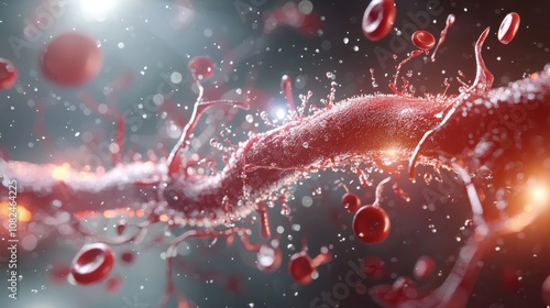 Visual representation of a clogged artery with fat deposits narrowing the blood vessel, highlighting blood flow restrictions from atherosclerosis