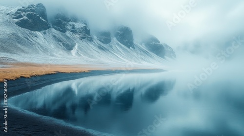 Wallpaper Mural Icelandic Misty Mountains Reflection. Generative AI Torontodigital.ca