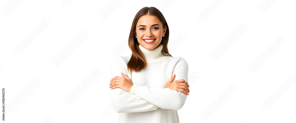 Smiling Woman in White Sweater with Arms Crossed Smiling Woman in White Sweater with Arms Crossed