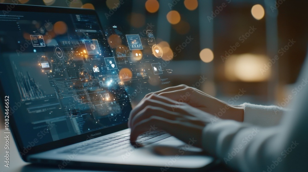 Close-up of hands on a laptop with floating SOP icons such as process, instruction, and quality, creating a visually organized framework for operations. Close-up of hands on a laptop with floating SOP icons such as process, instruction, and quality, creating a visually organized framework for operations.
