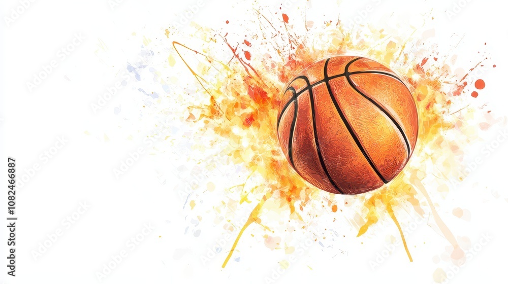 A vibrant illustration of a basketball surrounded by dynamic splashes of color, capturing the energy and excitement of the sport. A vibrant illustration of a basketball surrounded by dynamic splashes of color, capturing the energy and excitement of the sport.