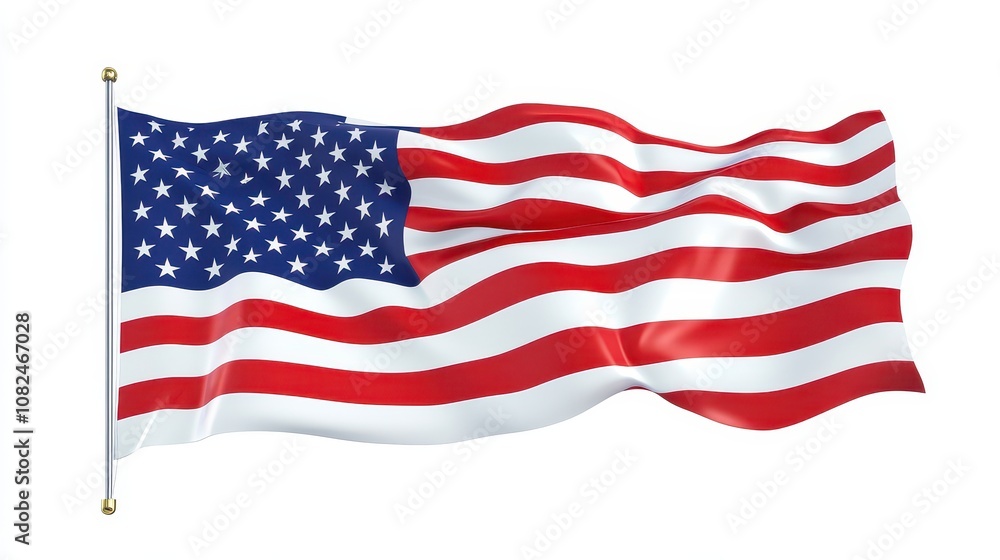 A waving flag of the United States, featuring red and white stripes with a blue field of stars. A waving flag of the United States, featuring red and white stripes with a blue field of stars.