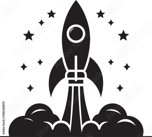 Rocket launching silhouette vector illustration isolated on a white background