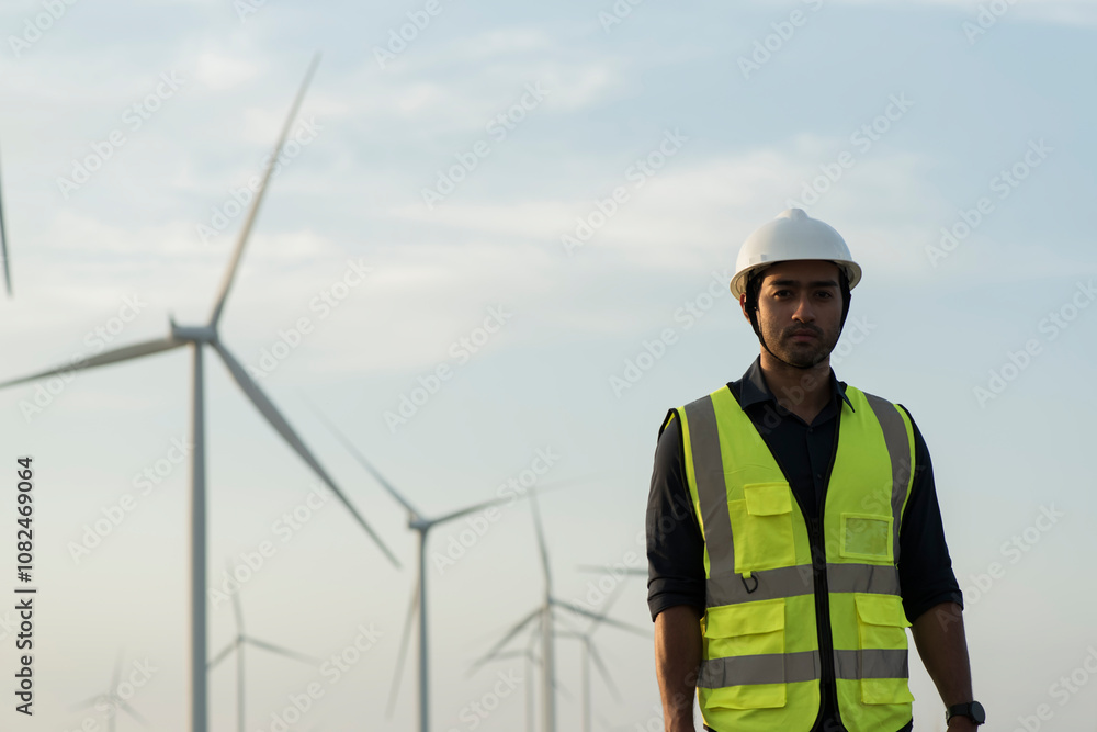 portrait of a engineer in wind turbine field. portrait of a engineer in wind turbine field.
