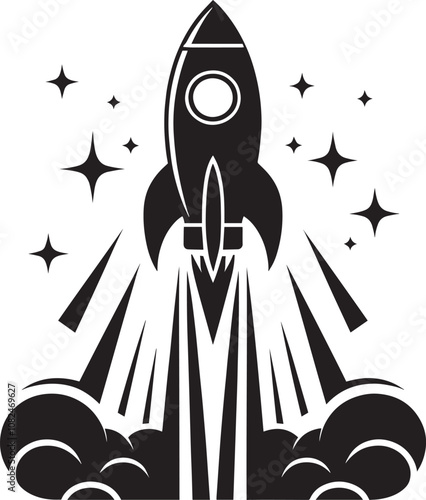 Rocket launching silhouette vector illustration isolated on a white background