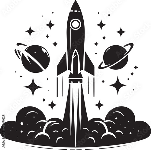 Rocket launching silhouette vector illustration isolated on a white background