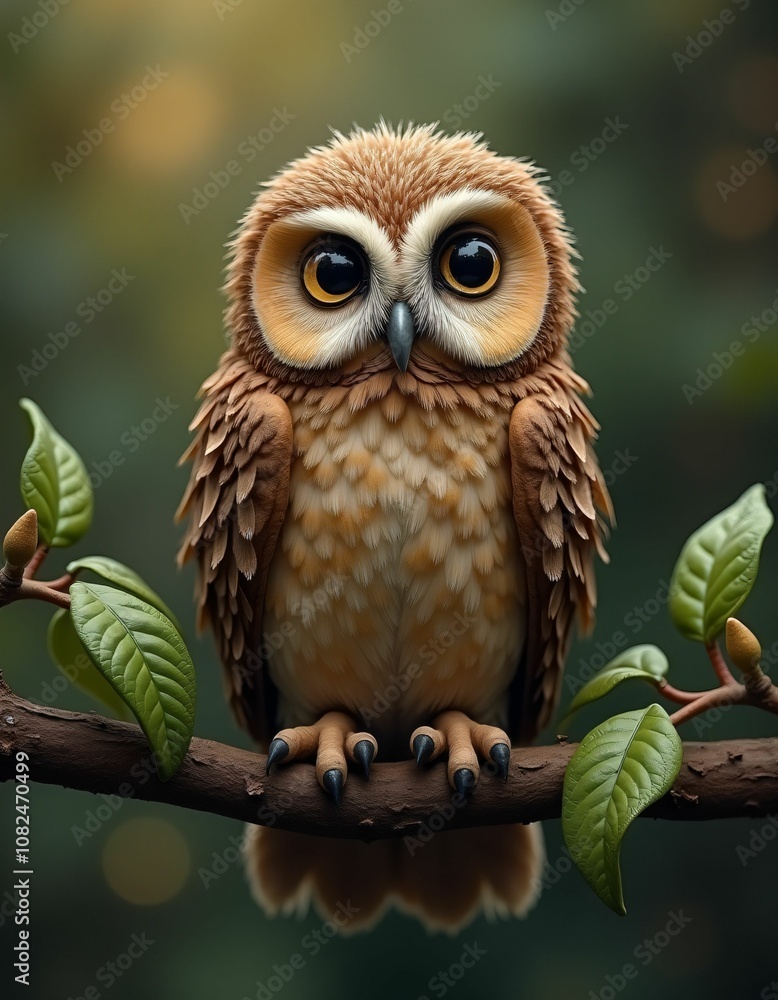 Obraz premium leaves and a very neat looking owl, realistic, detailed