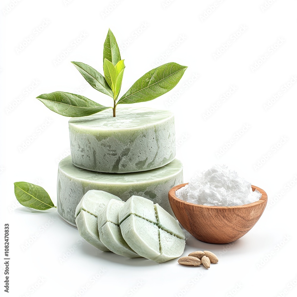 Organic herbal soap with fresh leaves and natural ingredients for a pure, eco-friendly skincare routine Organic herbal soap with fresh leaves and natural ingredients for a pure, eco-friendly skincare routine