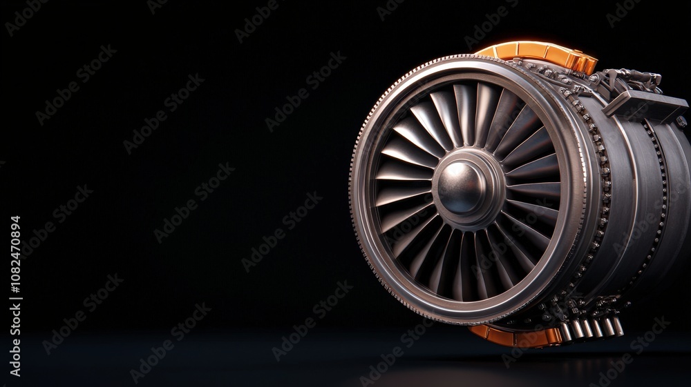 Close-up of a turbocharger system. Close-Up View of a Modern Jet Engine Turbine, Detailed Blades and Metallic Surface Highlighting Aeronautical Engineering and Aerospace Technology Innovations Close-up of a turbocharger system. Close-Up View of a Modern Jet Engine Turbine, Detailed Blades and Metallic Surface Highlighting Aeronautical Engineering and Aerospace Technology Innovations