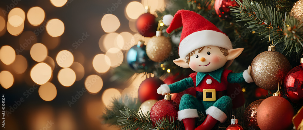 Charming Christmas or New Year and winter scene with festive decorations. Charming Christmas or New Year and winter scene with festive decorations.