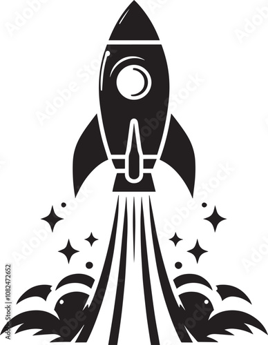 Rocket launching silhouette vector illustration isolated on a white background