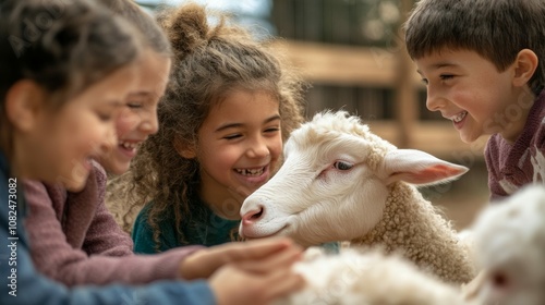 Wallpaper Mural Petting Zoo with Children Interacting with Animals Torontodigital.ca