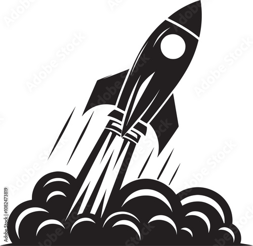 Rocket launching silhouette vector illustration isolated on a white background