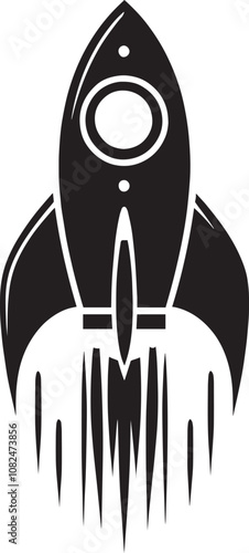 Rocket launching silhouette vector illustration isolated on a white background