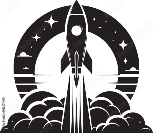 Rocket launching silhouette vector illustration isolated on a white background