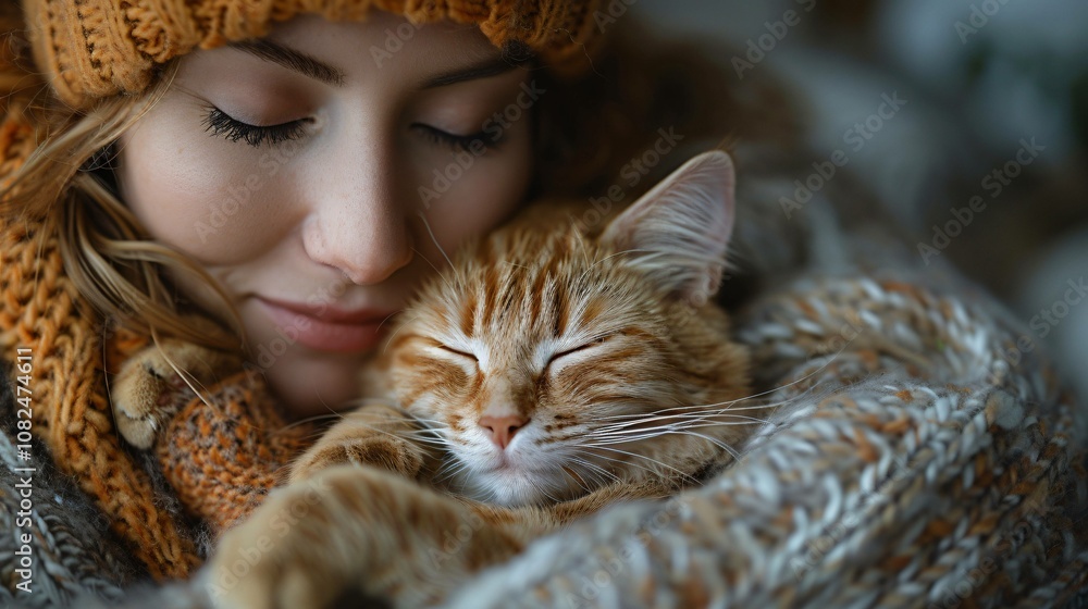 Cat affection in a warm home setting Cat affection in a warm home setting