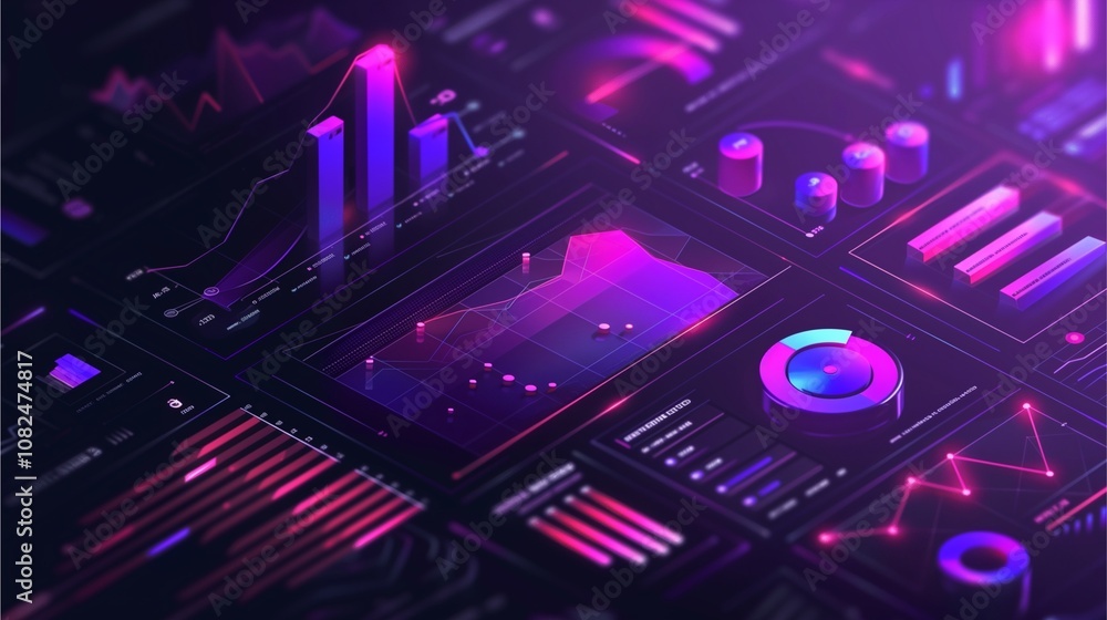 Obraz premium Digital Data Visualization: A mesmerizing abstract representation of data analysis and visualization. The intricate network of glowing graphs, charts.