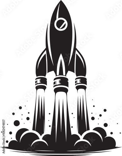 Rocket launching silhouette vector illustration isolated on a white background