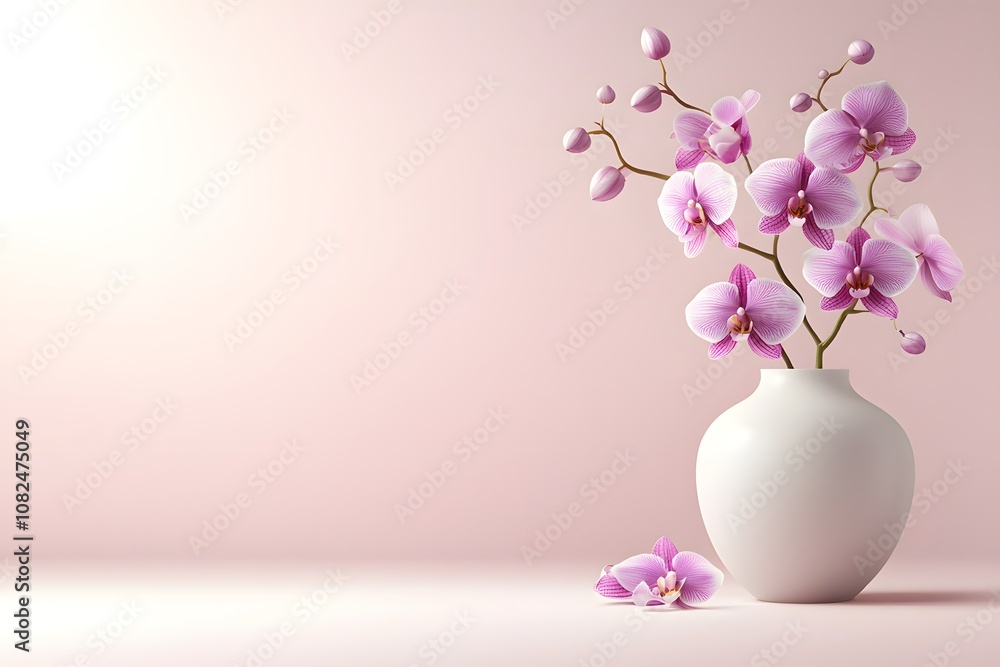 Delicate Thai Orchids in a Smooth Ceramic Vase Against a Soft Pastel Background, Capturing Elegance and Serenity in Floral Arrangements Delicate Thai Orchids in a Smooth Ceramic Vase Against a Soft Pastel Background, Capturing Elegance and Serenity in Floral Arrangements