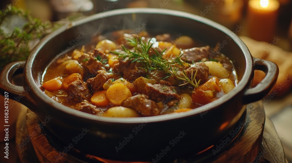 Cooked Stew Simmering in a Pot Cooked Stew Simmering in a Pot