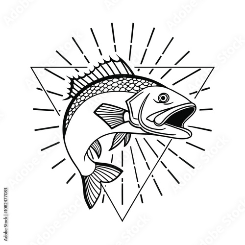 cod fish design, labeled line and fill art vector silhouette illustration.