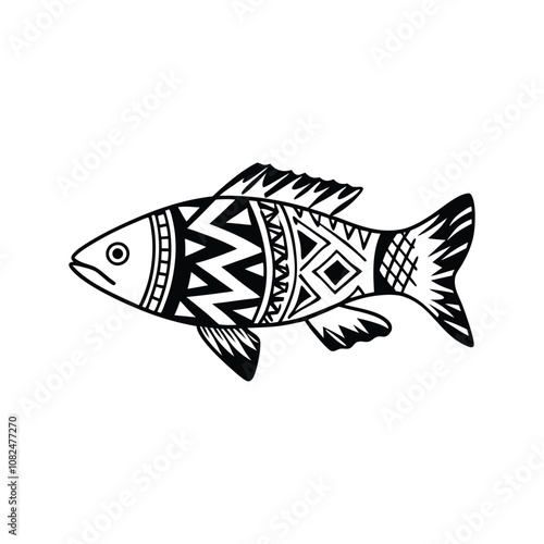 cod fish design, labeled line and fill art vector silhouette illustration.