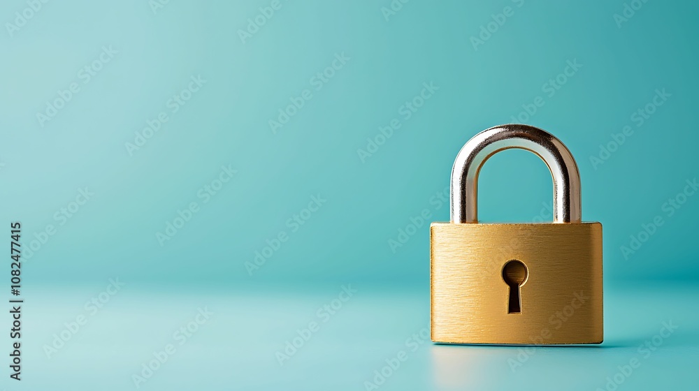 E-commerce Platform Security. A golden padlock sits against a soft turquoise background, symbolizing security and protection. E-commerce Platform Security. A golden padlock sits against a soft turquoise background, symbolizing security and protection.