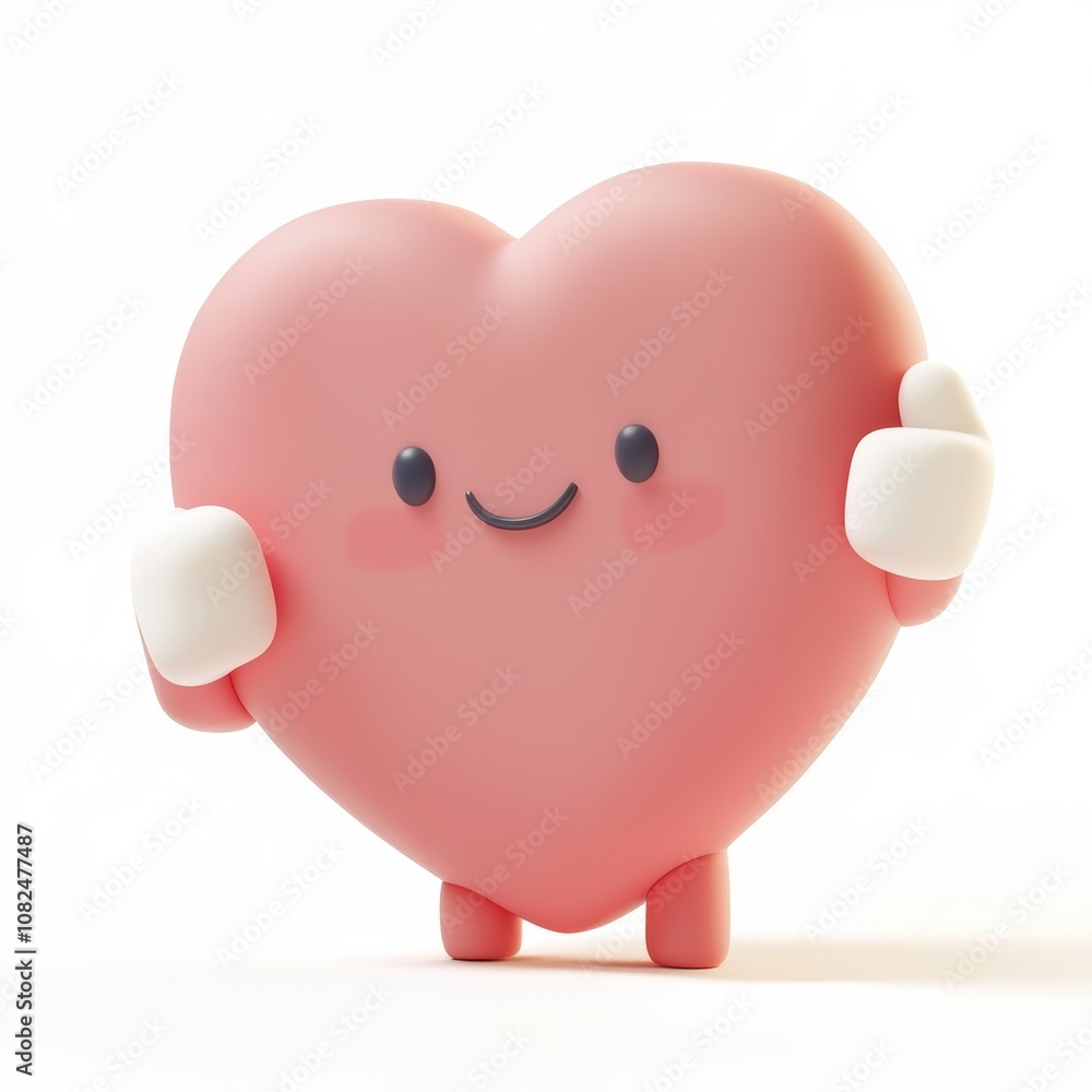 Cute and Playful Cartoon Heart Character with a Smile and Friendly Hands, Perfect for Romantic Themes, Valentine's Day, Love and Affection Concepts Cute and Playful Cartoon Heart Character with a Smile and Friendly Hands, Perfect for Romantic Themes, Valentine's Day, Love and Affection Concepts