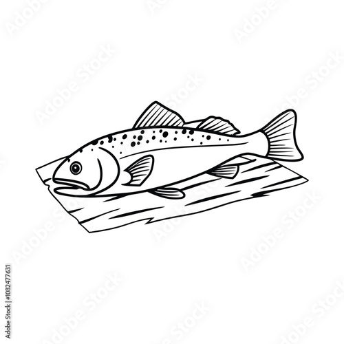 cod fish design, labeled line and fill art vector silhouette illustration.