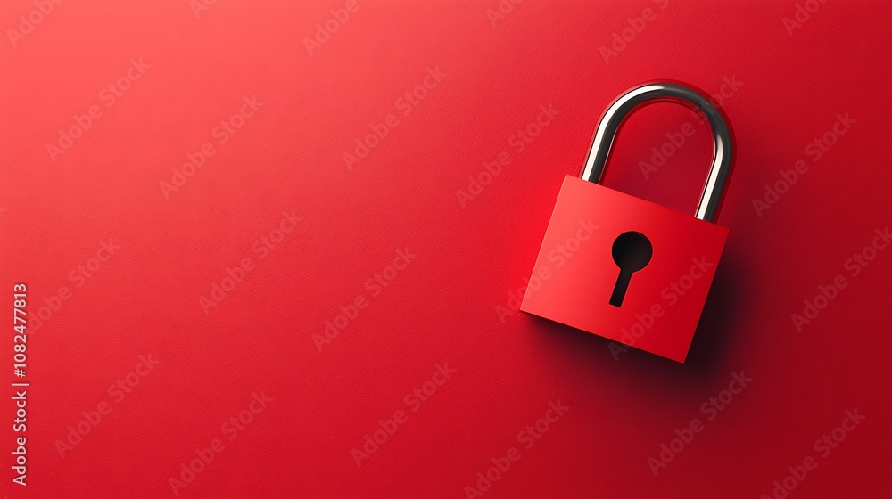 E-commerce Platform Security. A red padlock rests on a vibrant red surface, symbolizing security, confidentiality, and protection in a minimalist design. E-commerce Platform Security. A red padlock rests on a vibrant red surface, symbolizing security, confidentiality, and protection in a minimalist design.