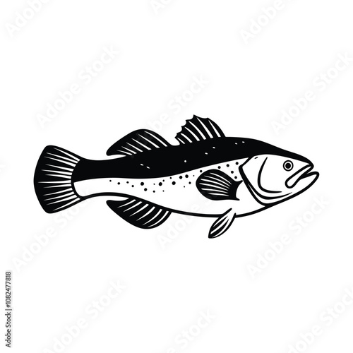 cod fish design, labeled line and fill art vector silhouette illustration.