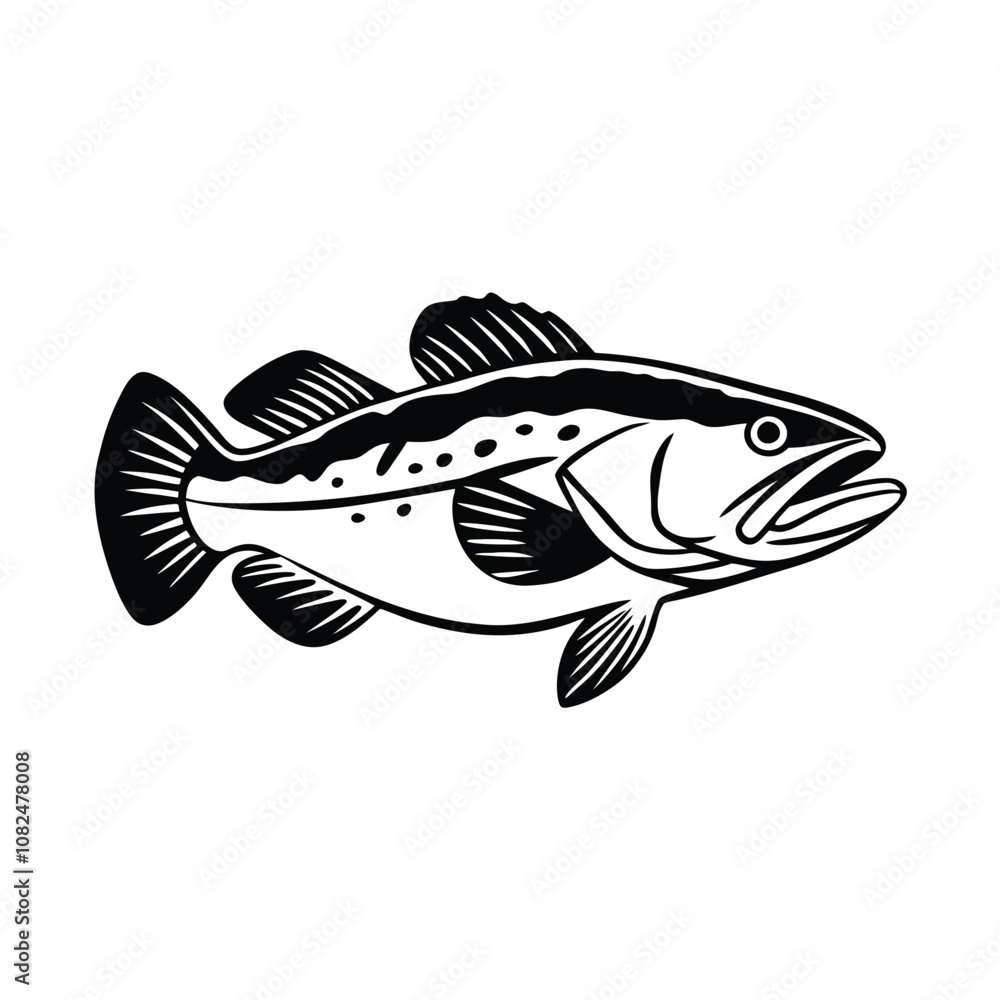 Fototapeta premium cod fish design, labeled line and fill art vector silhouette illustration.