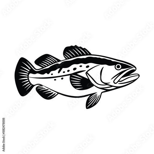cod fish design, labeled line and fill art vector silhouette illustration.