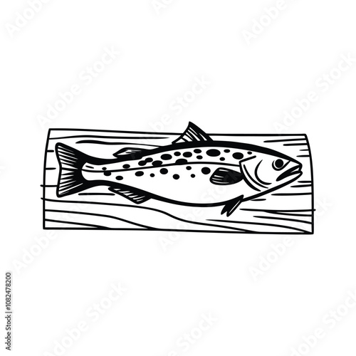 cod fish design, labeled line and fill art vector silhouette illustration.