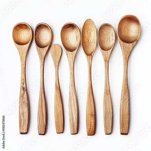 Elegant wooden spoons collection on white background display various shapes