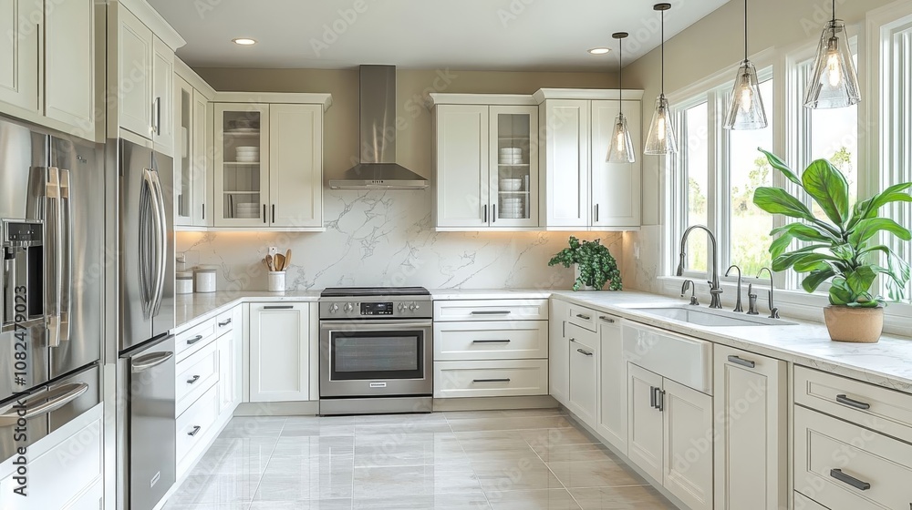 Fototapeta premium Modern bright kitchen with plants.