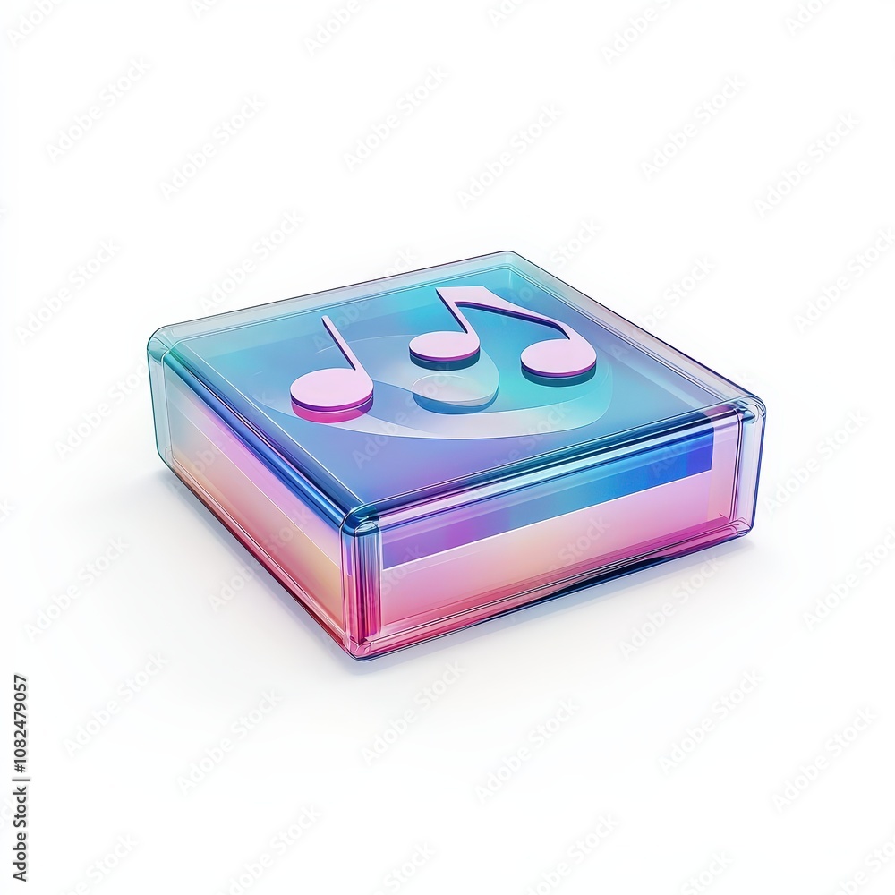 Vibrant transparent music icon with glass effect and 3d notes Vibrant transparent music icon with glass effect and 3d notes