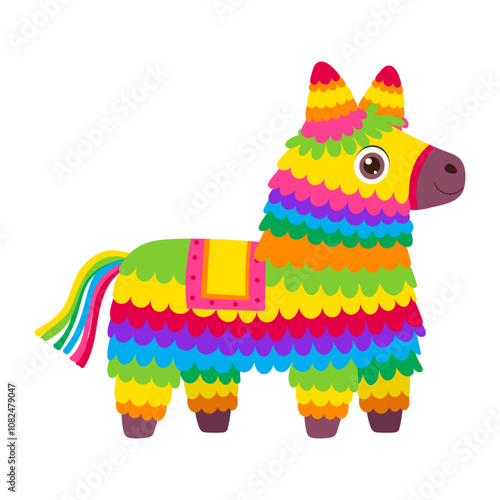 A colorful poncho with a horse on it. The horse is smiling. The poncho is made of colorful ribbons