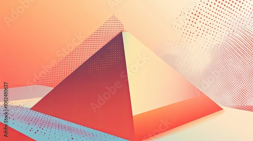 Wallpaper Mural Abstract Geometric Composition with a Pyramid and Dotted Patterns Torontodigital.ca