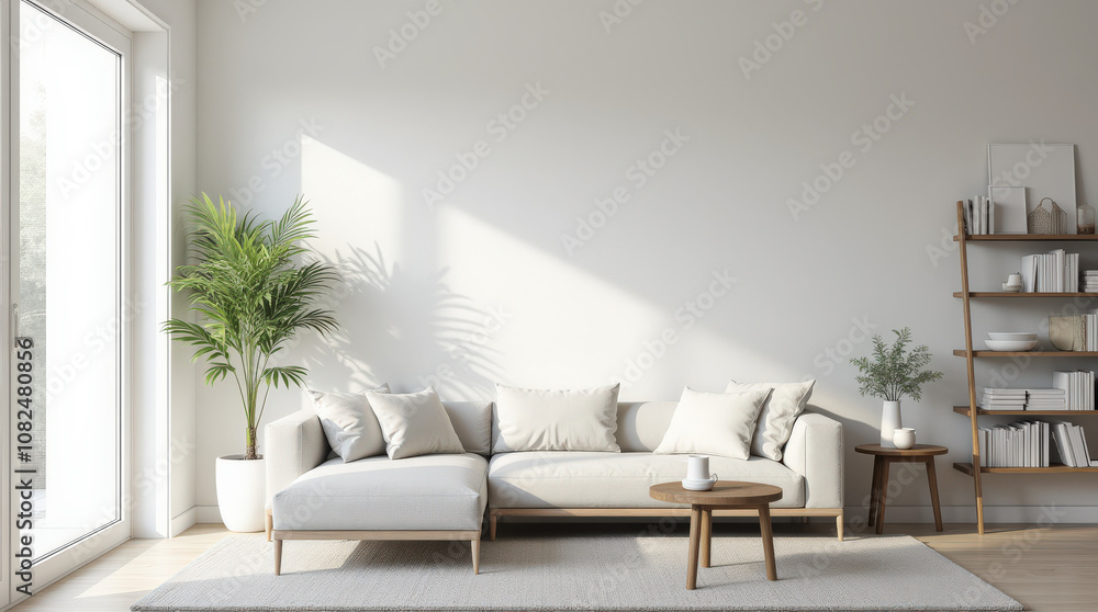 Modern Minimalist Living Room with Blank Art Mockup - Stylish Home Interior Decor Inspiration Modern Minimalist Living Room with Blank Art Mockup - Stylish Home Interior Decor Inspiration