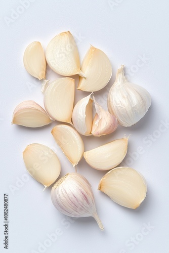 Fresh Garlic Cloves on a Light Background, Showcasing Their Natural Texture and Color, Ideal for Culinary, Health, and Food Photography Presentations