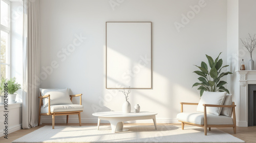 Modern Minimalist Living Room with Blank Art Mockup - Stylish Home Interior Decor Inspiration