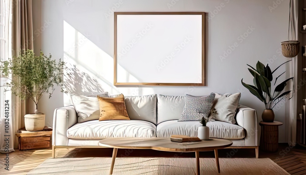 Frame mockup, paper size ISO A. Mockup of a wall poster for the living room. mockup of the interior with a house backdrop. Contemporary interior design Frame mockup, paper size ISO A. Mockup of a wall poster for the living room. mockup of the interior with a house backdrop. Contemporary interior design