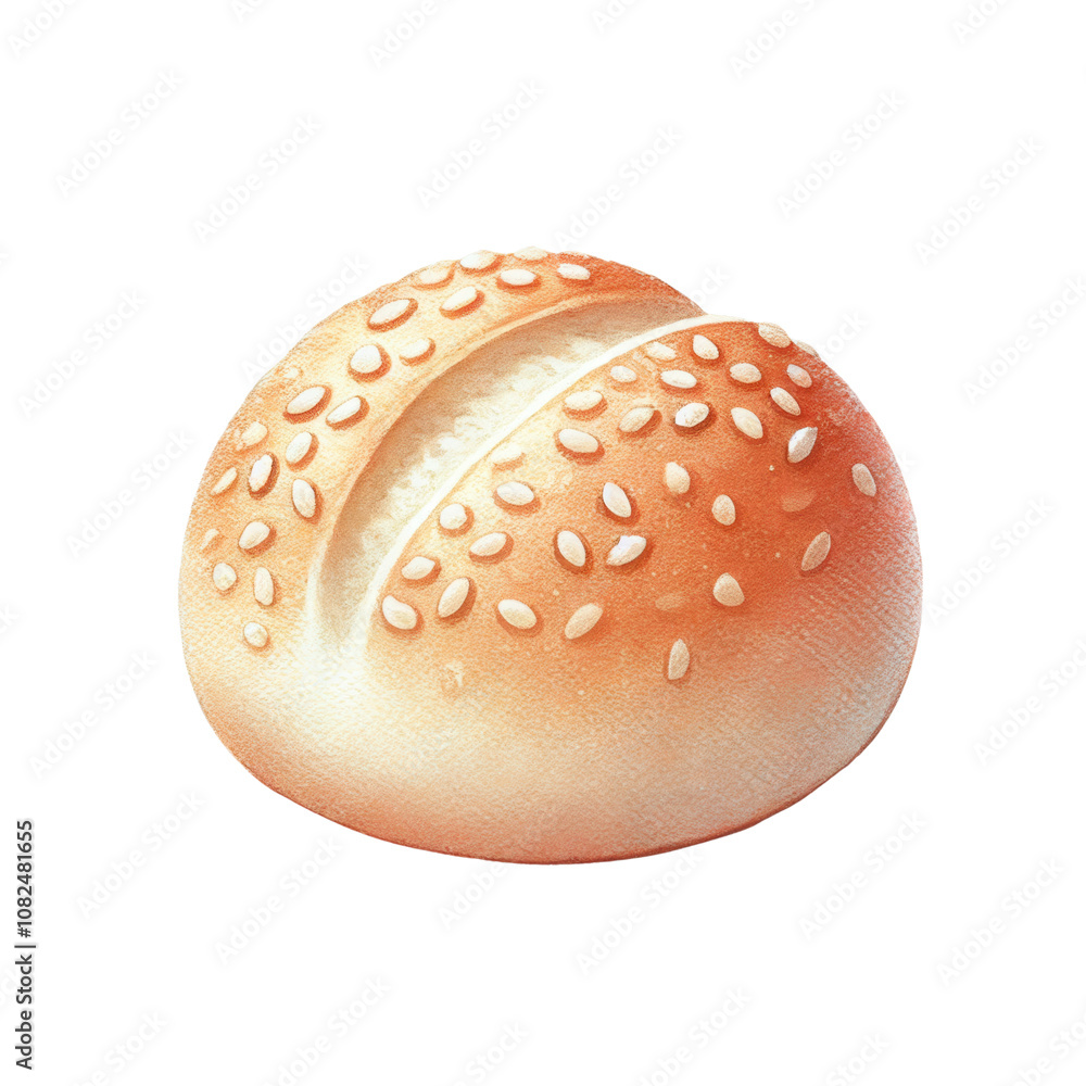 Golden-brown sesame bread roll with a fluffy interior, topped with crunchy sesame seeds, ideal for any meal or snack. Golden-brown sesame bread roll with a fluffy interior, topped with crunchy sesame seeds, ideal for any meal or snack.