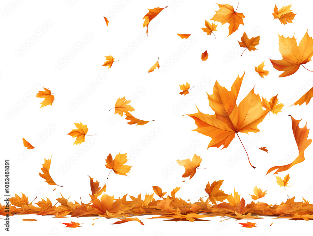 Autumn Leaves Falling and Resting on Ground, Illustration of Seasonal Change and Tranquility, Maple isolated on transparent background - high quality PNG Autumn Leaves Falling and Resting on Ground, Illustration of Seasonal Change and Tranquility, Maple isolated on transparent background - high quality PNG
