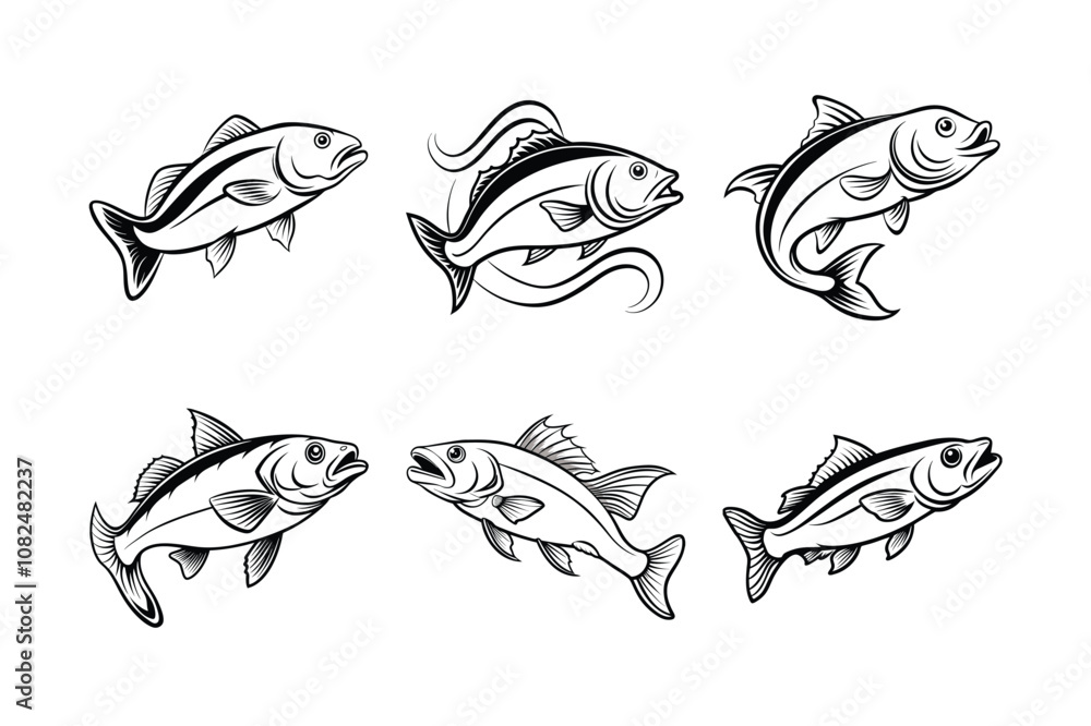Obraz premium mackerel fish vector design, labeled line art silhouette illustration.