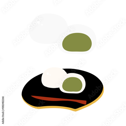 抹茶あんのまんじゅうの手描きカラーイラストセット