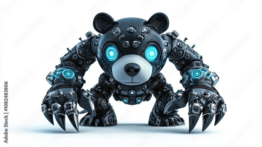 Black Mechanical Bear with Glowing Blue Eyes Black Mechanical Bear with Glowing Blue Eyes