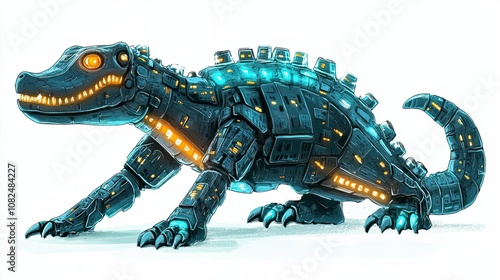 A mechanical, blue, bio-engineered creature resembling a lizard photo