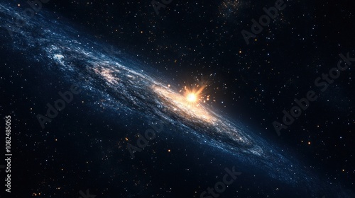 A stunning view of a galaxy with bright stars and cosmic dust, showcasing the universe's beauty.